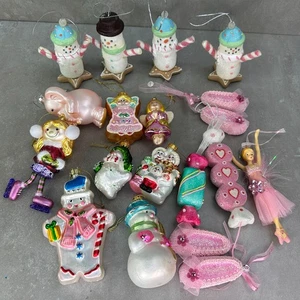 GIRL PINK Ornaments Large Lot Hand blown Glass Candy Ballerina Snowman Ice Skate - Picture 1 of 24