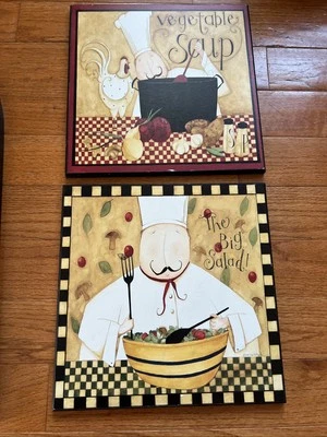 2 Vintage Italian Chef Decor Kitchen Wall Plaque Salute 12”x12” - Image 1 of 4