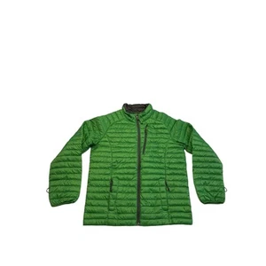 L L Bean Goose Down Puffer Jacket Kids Large 14-16 Green Full Zip Pockets - Picture 1 of 20
