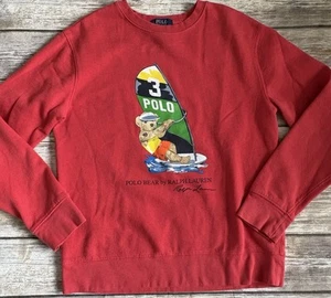 Polo Ralph Lauren Bear Crewneck Sweatshirt Youth L 14-16 Red sailsurfing fleece - Picture 1 of 8