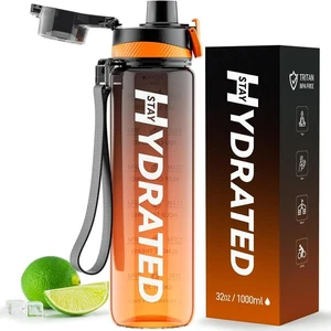 Trinkflasche, 32 Unzen Motivationswasserflaschen mit Zeitmarkierung - Tritan & BPA  - Bild 1 von 8