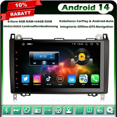 8-Kern Android 14 GPS Autoradio Mercedes A/B Klasse Sprinter Viano VW Crafter BT - Bild 1 von 4