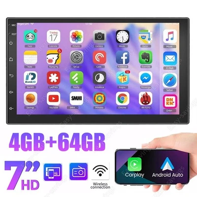 Double 2 DIN 7" Android 14 Carplay Car Stereo GPS Navi Radio 4+64G Bluetooth SWC - Image 1 of 4