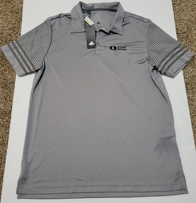 全新带标签 Adidas United Rentals 男式大号 Polo 衫员工纽扣灰色银色  — 第 1/4 张图片
