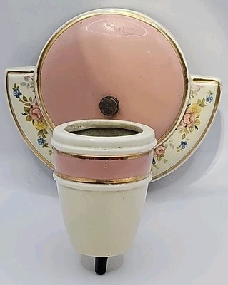 Arandela de parede vintage 20s-40s Art Deco floral dourada porcelana banheiro vaidade porcelana - Imagem 1 de 4