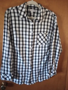 Ava & Viv Women's Black White Buffalo Check LS Button Front Cotton Blouse Sz 1X - Picture 1 of 7