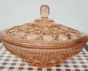 Indiana Candy Dish Covered Windsor Ballard Federal Peach Pink Depression Glass - Picture 1 of 7