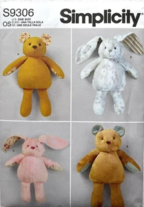 Simplicity Pattern S9306 Plush Bears & Bunnies Sizes: 17" High and 21" High - Picture 1 of 2