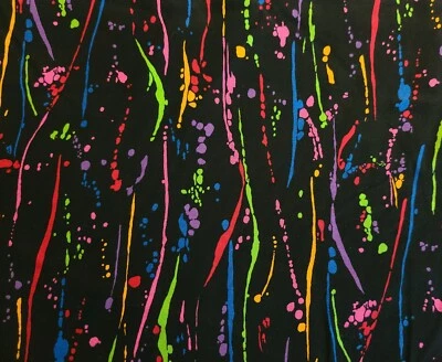 BTY X 45"W Fabric Paint Bright Splatter On Black Quilting Sewing Crafting  - Image 1 of 3