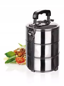 Stackable 3-Tier Stainless Steel Lunch Bento Box Tiffin Storage Pot - 23cm x 15c - Picture 1 of 2