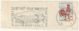 1963-Timbre-Fragment-Flamme-Saint-dié-Vosges(88)-Forets-Sapins-Coq-Yv.1331 - Foto 1 di 1