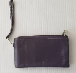 Italian Vera Pelle Purple Leather Wristlet Colorful Slots 2 Zip Sides Vintage - Picture 1 of 6