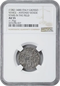 ITALY VENICE 1382-1400 GROSSO SILVER COIN, ALMOST UNC., NGC CERTIFIED AU55 - Picture 1 of 3