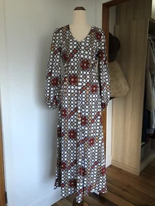 Vintage Retro Handmade 70’s Maxi Dress Geometric Print Elastic Waist Size 8-10 - Picture 1 of 10