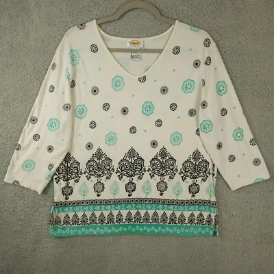 Camisa de mujer Talbots vintage X Plus blanca negra lentejuelas Geo Pima elástica Foto 1 de 4