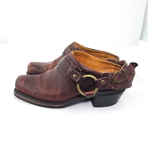 Frye Damen 6,5 M Pantoletten Clogs Stiefel braun Leder Gürtel Harness USA abgenutzt - Bild 1 von 10