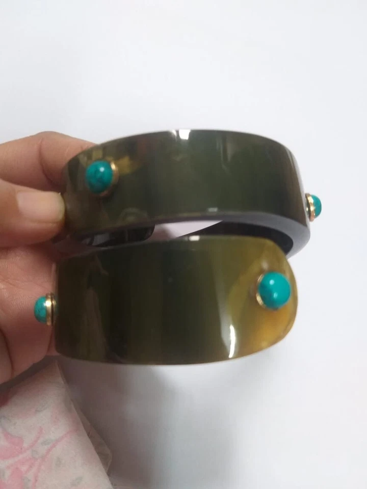 Brazalete brazalete de cuerno de búfalo natural con joyería turquesa pulsera rizada artesanal Foto 1 de 4