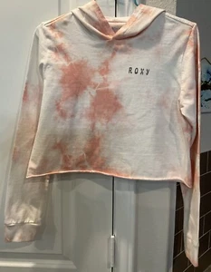ROXY GIRLS Sz 8 Pink Cropped Tie Dye Splash Hoodie “Roxy Babe” Pullover - Picture 1 of 4