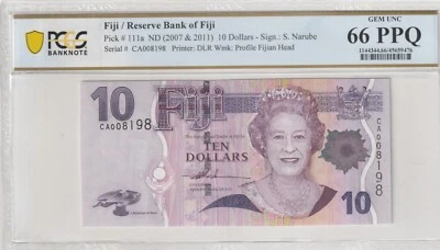 Fiji 2007 10 Dollars PCGS Certified Banknote UNC 66 PPQ Pick 111a - Image 1 of 2