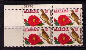 US USA Sc# 1375 MNH FVF PLATE # BLOCK Alabama Camellia Flicker Bird Flower - Picture 1 of 1