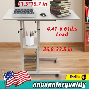 Computer End Table C-Shaped Side Table Height Adjustable Storage Shelf w/ Wheels - Picture 1 of 20