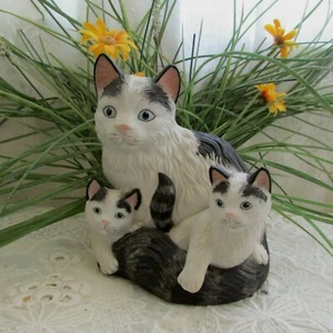 Vintage blauäugige Mutter Katze mit ihren Kätzchen Figur Homco #1412 Made in Thailand - Bild 1 von 9