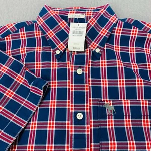 Abercrombie & Fitch Muscle Shirt Men Medium NWT Short Sleeve Plaid Checkered Red - Picture 1 of 9