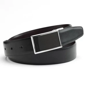 Nuevo cinturón de vestir de cuero reversible con borde de pluma negro marrón placa APT 9 para hombre - Imagen 1 de 2