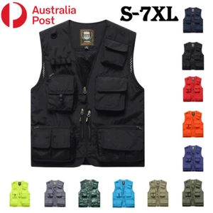Unisex Hi Vis Workwear Multi-pocket V-neck Vest Zip Tank Top Volunteer Waistcoat - Foto 1 di 27
