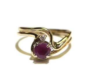 14k yellow gold .03ct VS1 G diamond Natural ruby gemstone ring band 2.2g 5 - Picture 1 of 7