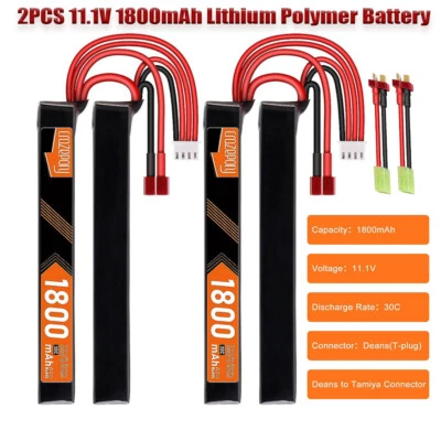 2PCS 11,1V wiederaufladbar 3S LiPo 1800mAh 30C Nunchuck Split Batterie T-Stecker - Bild 1 von 4