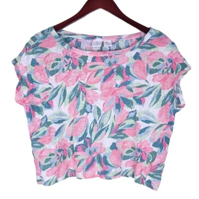Joie Linen Floral Boxy Crop Short Sleeve Top Shirt Size L - Image 1 of 4
