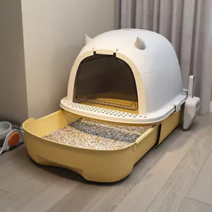 XL Cat Litter Box Self Cleaning Pan Drawer Anti-Splashing Cat Potty Trays Yellow - Picture 1 of 16