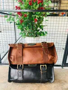 Motorcycle Genuine Leather Buckle Closure Tool Brown And Black Bag Front Back - Picture 1 of 7