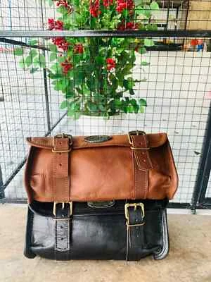 Motorcycle Genuine Leather Buckle Closure Tool Brown And Black Bag Front Back - Image 1 of 4