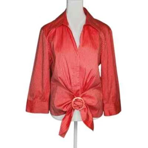 Lafayette 148 Koralle Nadelstreifen Knopfleiste Taille Krawatte Hemd Größe 8 - Bild 1 von 7