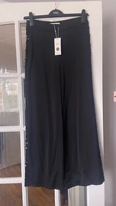 Stunning BNWT M&S black satin sequin side stripe wide leg trousers 10R 12S - Picture 1 of 3