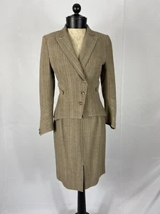 Zenobia Size 6 Beige Striped Wool Blend Skirt Suit Made in Canada - Picture 1 of 3