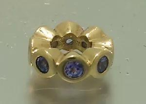 Bd027- Genuine 9K 9ct SOLID Yellow Gold NATURAL Tanzanite Bead Charm Roundel - Picture 1 of 2