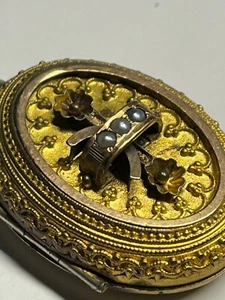 Large Victorian Gold Filled Etruscan Revival Seed Pearl Locket w/ Photo of Women - Picture 1 of 6