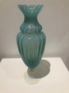 Vintage Italian Empoli Large Milky Opaline Blue Turquoise Glass Vase Urn Mint - Picture 1 of 13