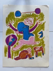 Vintage Abstract Outsider Art Colorful Figure Study Paper Postmodern 10 x 14 - Picture 1 of 12