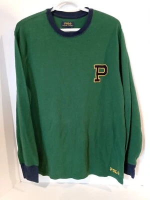Polo Ralph Lauren Hombres XL Camisa Manga Larga Tejido Gofre Verde Oscuro Bloque P Puntada Foto 1 de 4