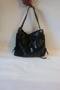 Womens Perlina Black Python Print Leather Sheen Hobo Tote Shoulder Handbag * - Picture 1 of 10