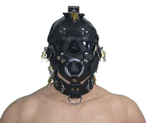 Echtleder Bondage Gesicht Maulkorb BDSM Kopfgeschirr Verschlussgurt Erwachsene Kapuze - Bild 1 von 11