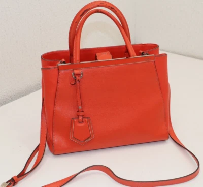 FENDI 2Jours Small Vitello Leather Tote in Papavero Red Orange - Image 1 of 4