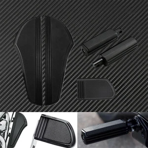 Black Driver Floorboards Passenger Footpegs Pedal Pad Fit For Harley Softail - Picture 1 of 12