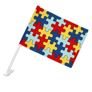 Autism Awareness Puzzle Pieces Car Flag with Pole - Picture 1 of 7