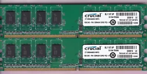 2GB 2x1GB PC2 6400 DDR2-800 CRUCIAL MICRON CT12864AA800.M8FG Desktop Ram Memory - Picture 1 of 2