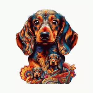 Wooden Dachshund Parent & Pups Puzzle Size 8.6" x 6.7" Unique Shapes  70-130 pcs - Picture 1 of 5